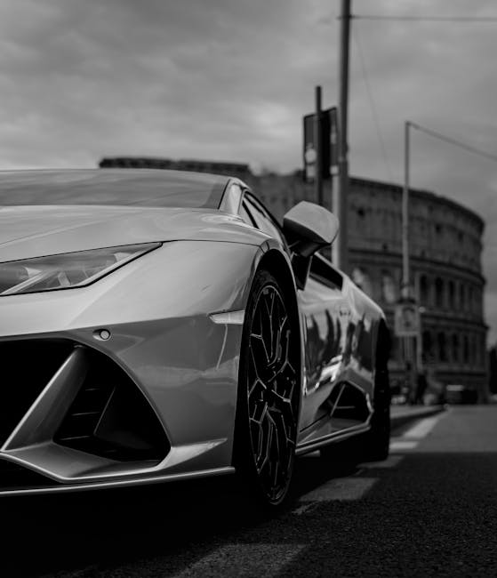 Luxury Cars - Black and white photo of luxury Lamborghini Hura #15859465