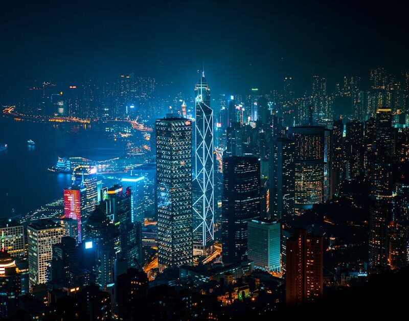 City Architecture - A captivating night cityscape of Hong Kong's ill #16732092