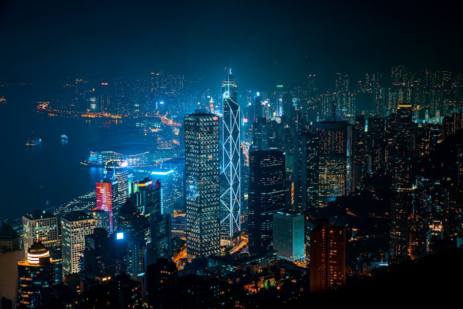 City Architecture - A captivating night cityscape of Hong Kong's ill #16732092