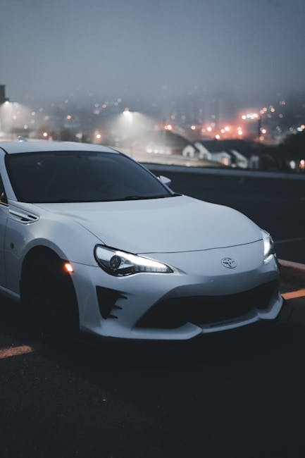 Luxury Cars - A white sports car with illuminated headlights p #17245117