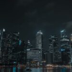 City Architecture - Dramatic view of Singapore's illuminated citysca #18095381