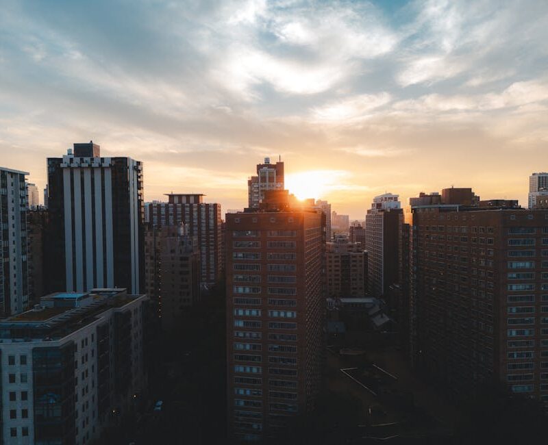 City Architecture - City skyline featuring high-rise buildings at su #29175968