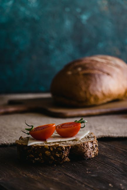 Food Aesthetics - Close-up of rustic bread topped with cheese and #30816618