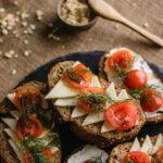 Food Aesthetics - Sliced multi-grain bread topped with cheese, tom #30876414