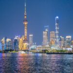 City Architecture - Spectacular night view of Shanghai skyline with #32475413