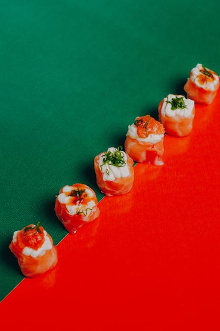 Food Aesthetics - A row of sushi rolls displayed artistically on a #33354383