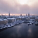 City Architecture - A breathtaking aerial view of Hamburg's snowy sk #35554458